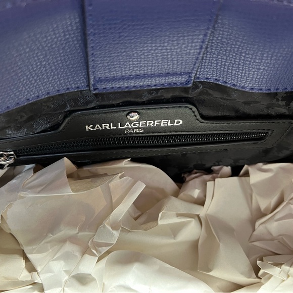 Karl Lagerfeld Paris NWT Blue Signature Karl Logo Maybelle Paris Tote P038) - Picture 9 of 12